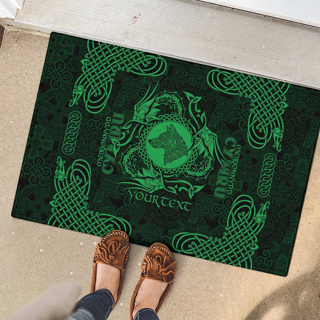Personalized Merionethshire Meirionnydd Rubber Doormat Green Wolf Celtic-inspired - Wonder Print Shop