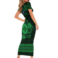 Personalized Merionethshire Meirionnydd Short Sleeve Bodycon Dress Green Wolf Celtic-inspired - Wonder Print Shop