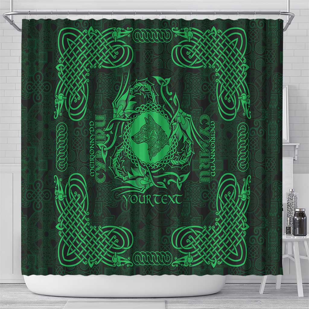 Personalized Merionethshire Meirionnydd Shower Curtain Green Wolf Celtic-inspired - Wonder Print Shop
