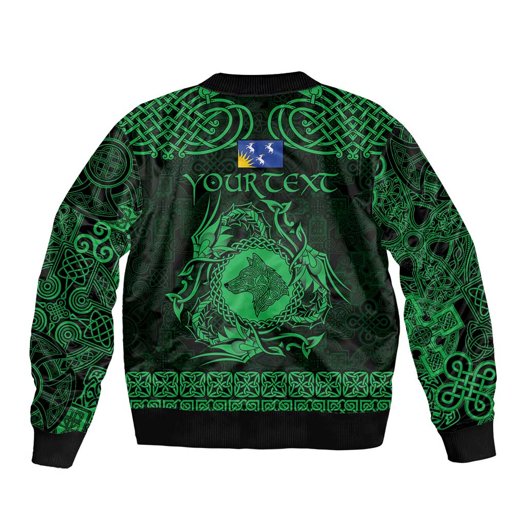 Personalized Merionethshire Meirionnydd Sleeve Zip Bomber Jacket Green Wolf Celtic-inspired - Wonder Print Shop