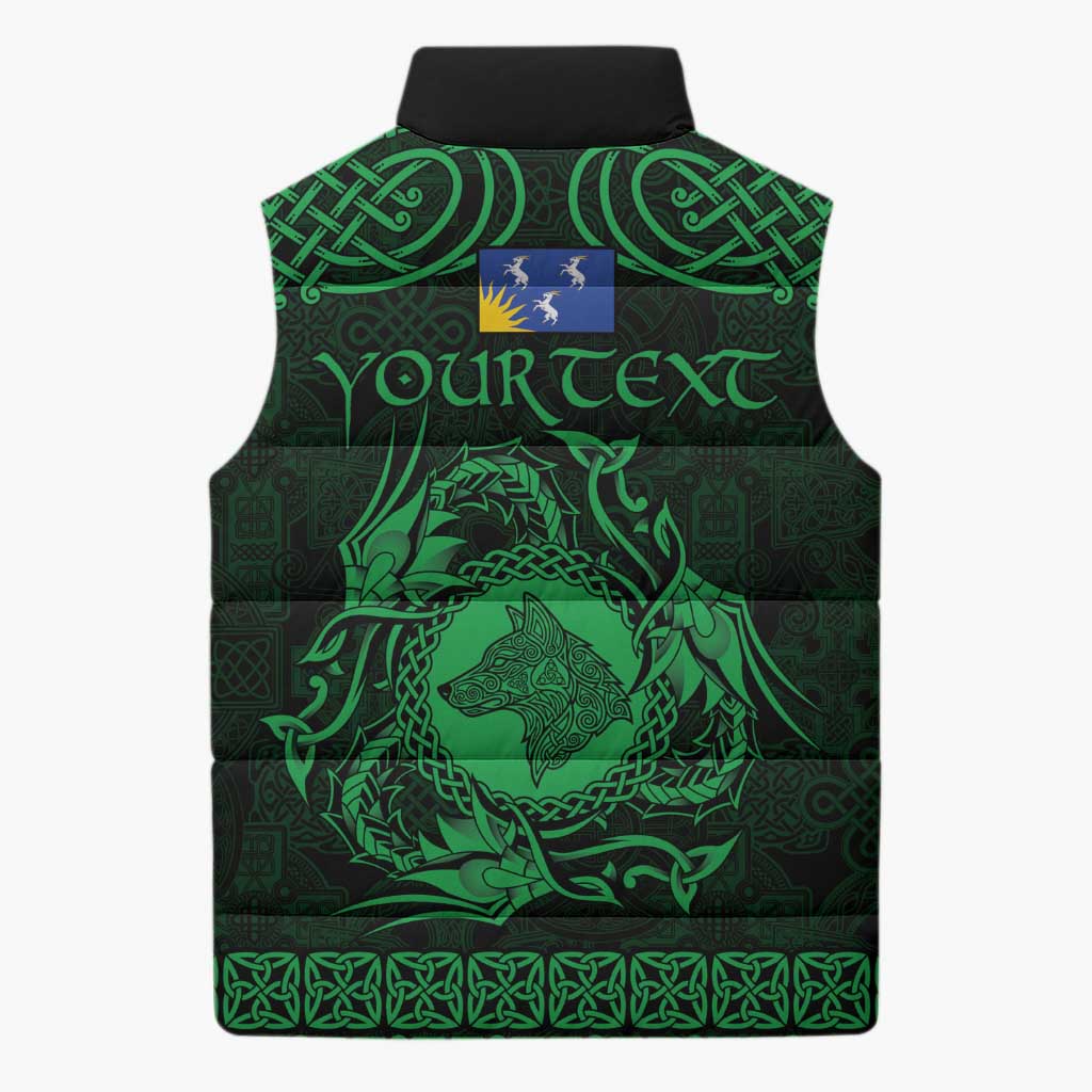 Personalized Merionethshire Meirionnydd Sleeveless Puffer Jacket Green Wolf Celtic-inspired - Wonder Print Shop