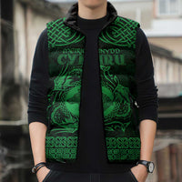 Personalized Merionethshire Meirionnydd Sleeveless Puffer Jacket Green Wolf Celtic-inspired - Wonder Print Shop