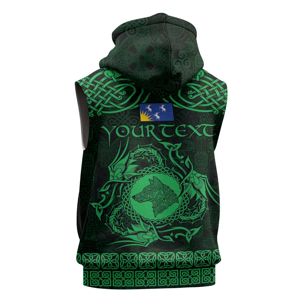 Personalized Merionethshire Meirionnydd Sleeveless Zip Hoodie Green Wolf Celtic-inspired - Wonder Print Shop