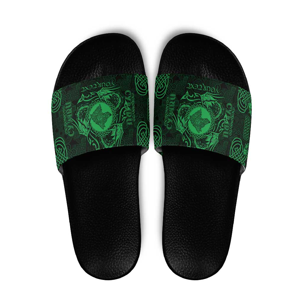 Personalized Merionethshire Meirionnydd Slide Sandals Green Wolf Celtic-inspired - Wonder Print Shop
