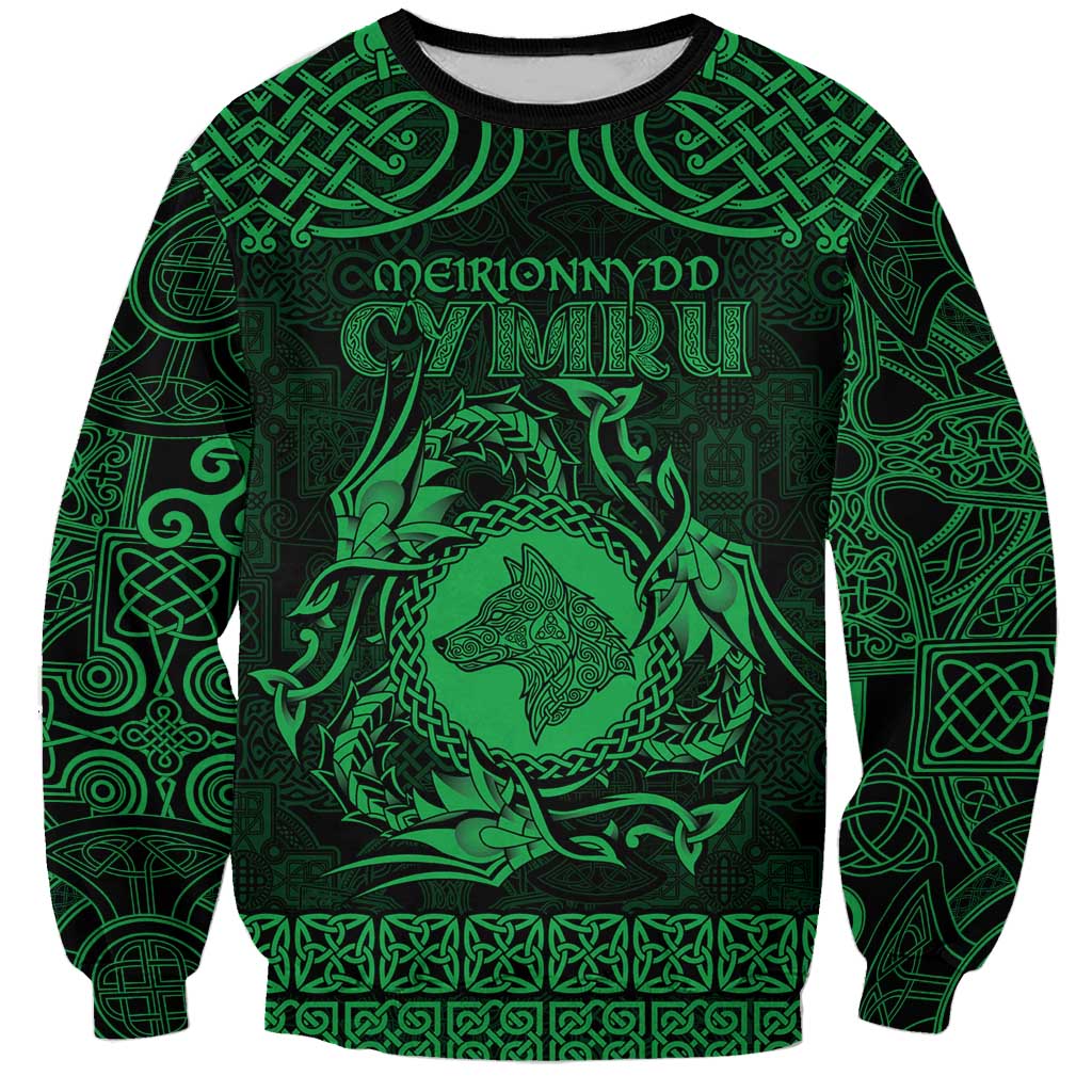 Personalized Merionethshire Meirionnydd Sweatshirt Green Wolf Celtic-inspired - Wonder Print Shop