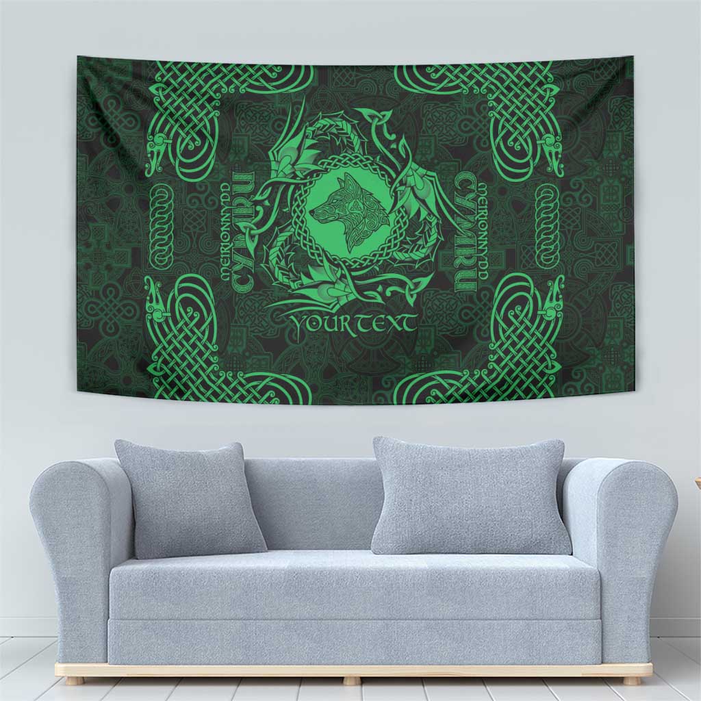 Personalized Merionethshire Meirionnydd Tapestry Green Wolf Celtic-inspired - Wonder Print Shop