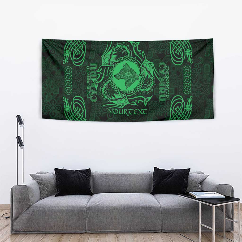 Personalized Merionethshire Meirionnydd Tapestry Green Wolf Celtic-inspired - Wonder Print Shop