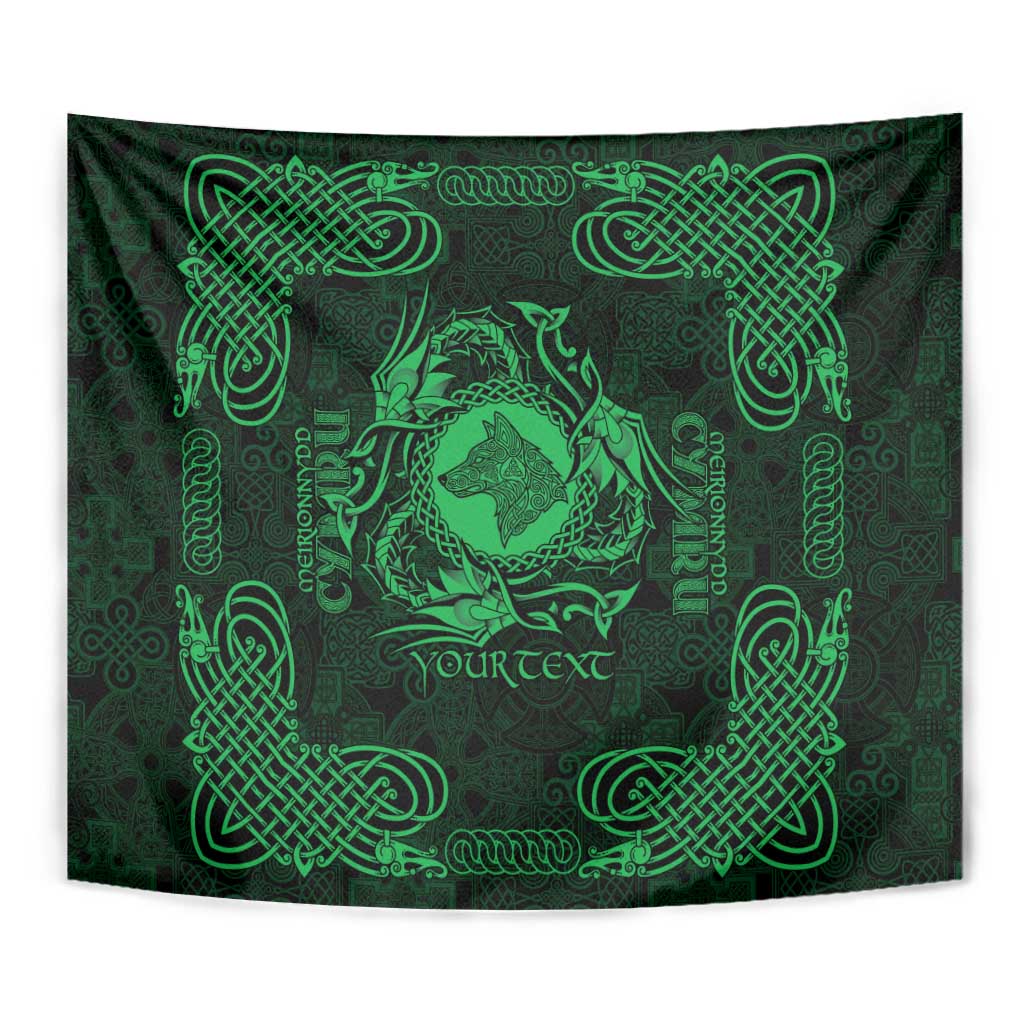 Personalized Merionethshire Meirionnydd Tapestry Green Wolf Celtic-inspired - Wonder Print Shop
