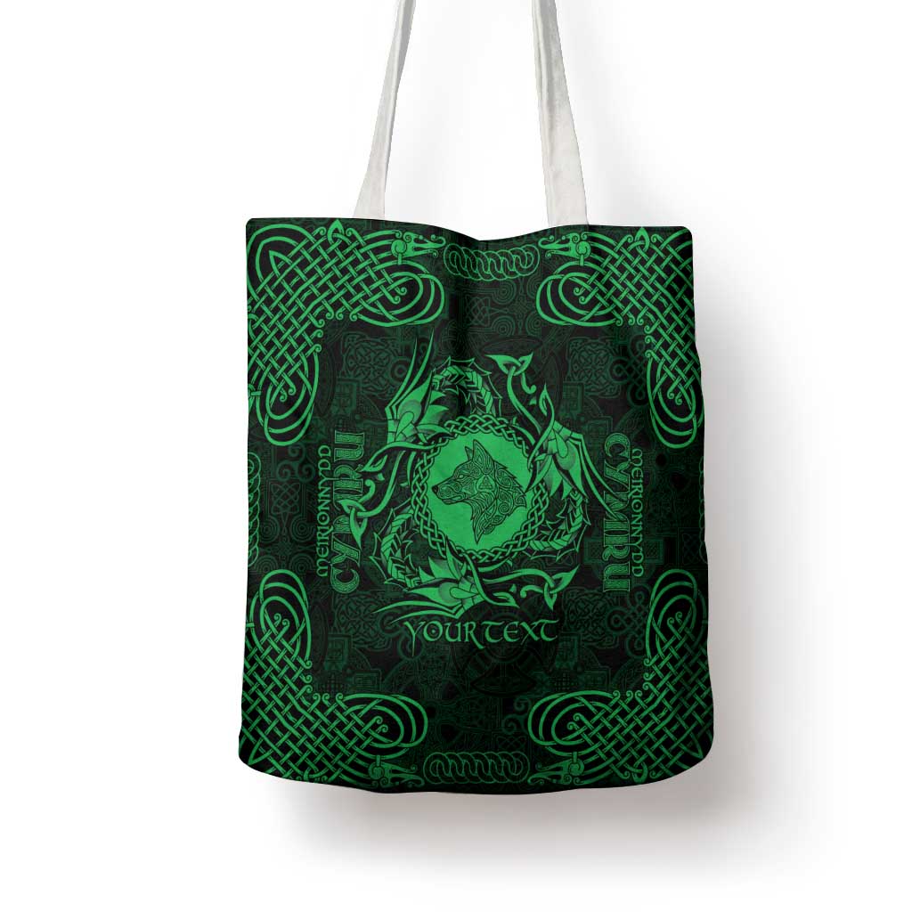 Personalized Merionethshire Meirionnydd Tote Bag Green Wolf Celtic-inspired - Wonder Print Shop