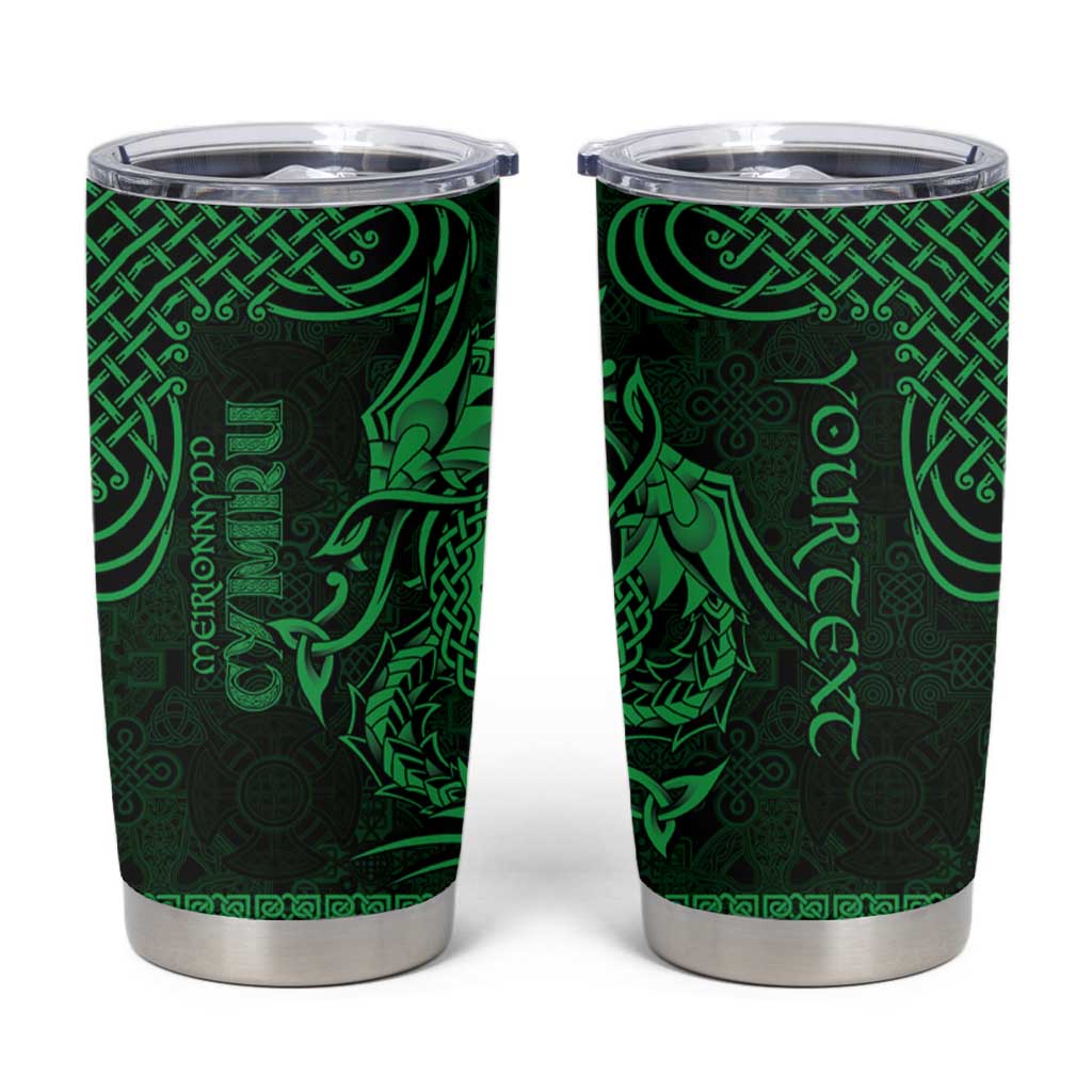 Personalized Merionethshire Meirionnydd Tumbler Cup Green Wolf Celtic-inspired - Wonder Print Shop