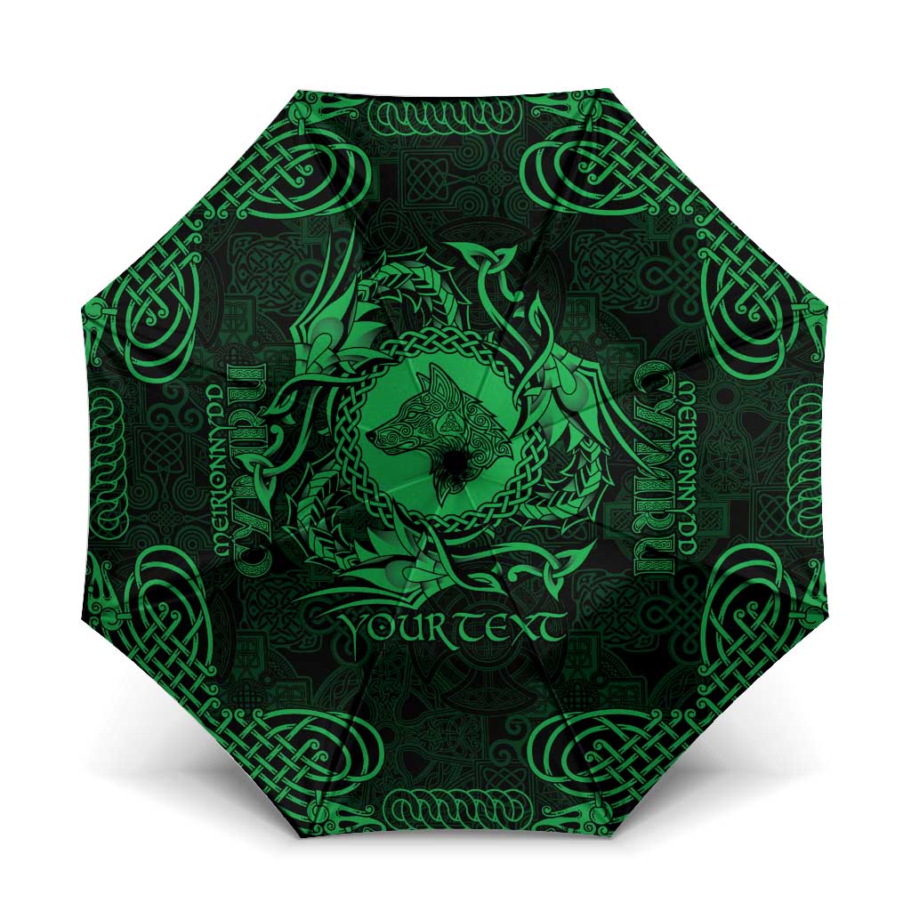 Personalized Merionethshire Meirionnydd Umbrella Green Wolf Celtic-inspired - Wonder Print Shop