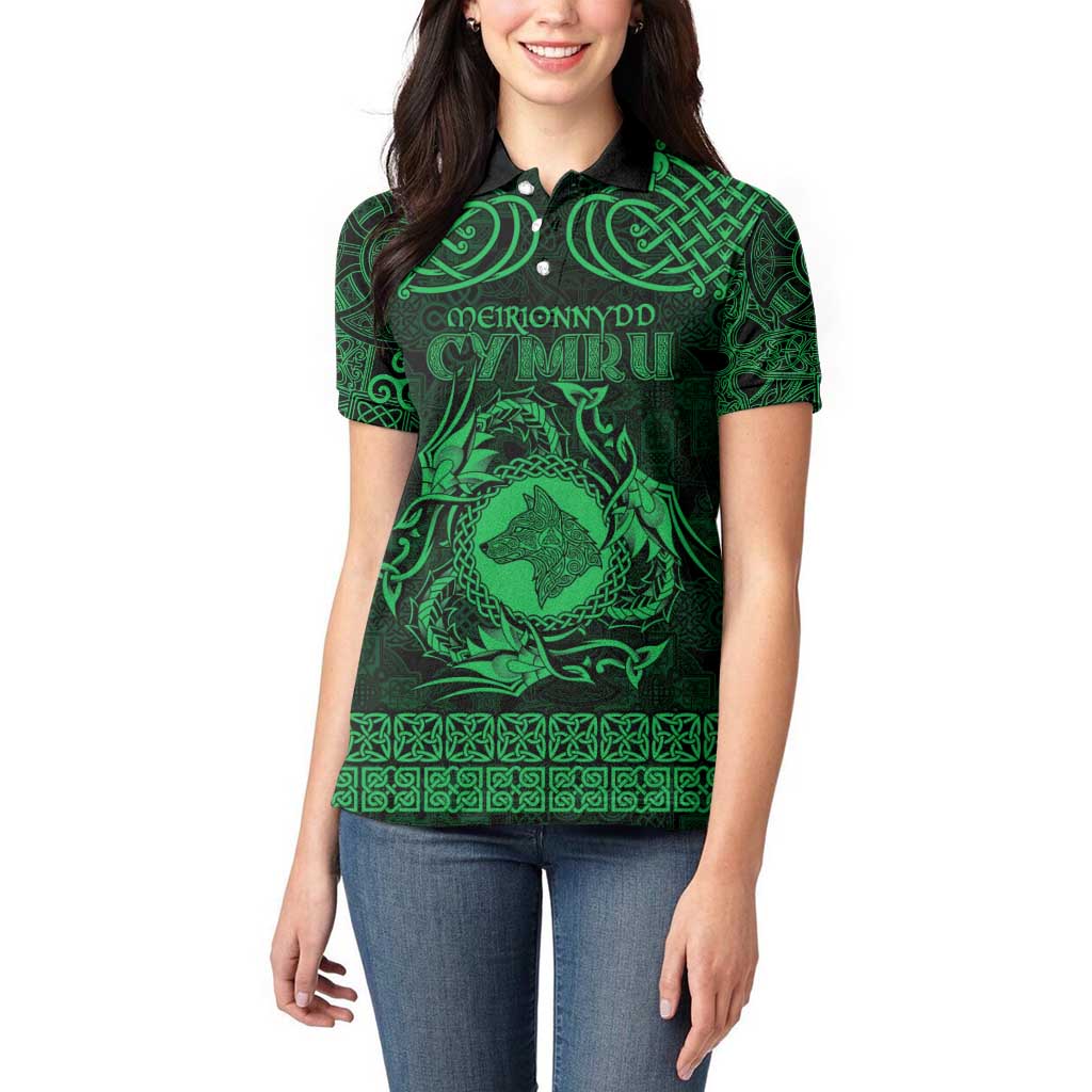 Personalized Merionethshire Meirionnydd Women Polo Shirt Green Wolf Celtic-inspired - Wonder Print Shop