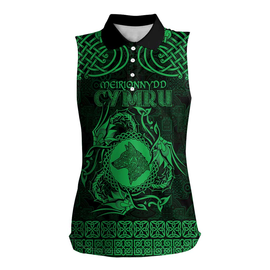 Personalized Merionethshire Meirionnydd Women Sleeveless Polo Shirt Green Wolf Celtic-inspired - Wonder Print Shop