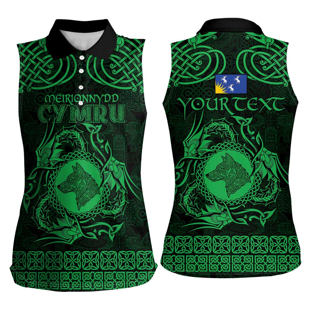 Personalized Merionethshire Meirionnydd Women Sleeveless Polo Shirt Green Wolf Celtic-inspired - Wonder Print Shop