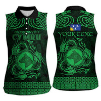 Personalized Merionethshire Meirionnydd Women Sleeveless Polo Shirt Green Wolf Celtic-inspired - Wonder Print Shop