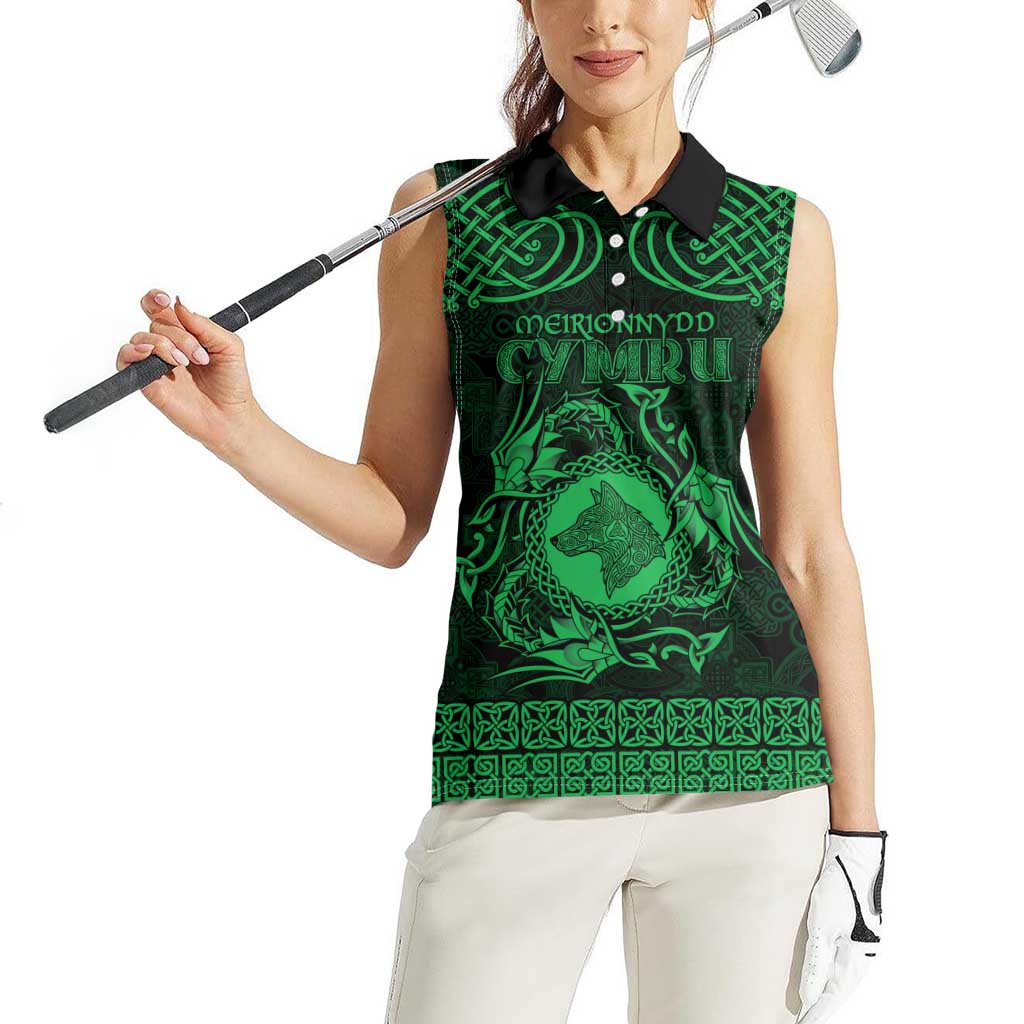 Personalized Merionethshire Meirionnydd Women Sleeveless Polo Shirt Green Wolf Celtic-inspired - Wonder Print Shop
