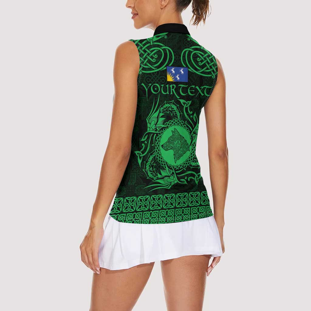 Personalized Merionethshire Meirionnydd Women Sleeveless Polo Shirt Green Wolf Celtic-inspired - Wonder Print Shop