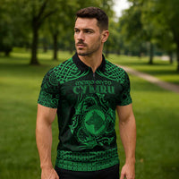 Personalized Merionethshire Meirionnydd Zipper Polo Shirt Green Wolf Celtic-inspired - Wonder Print Shop
