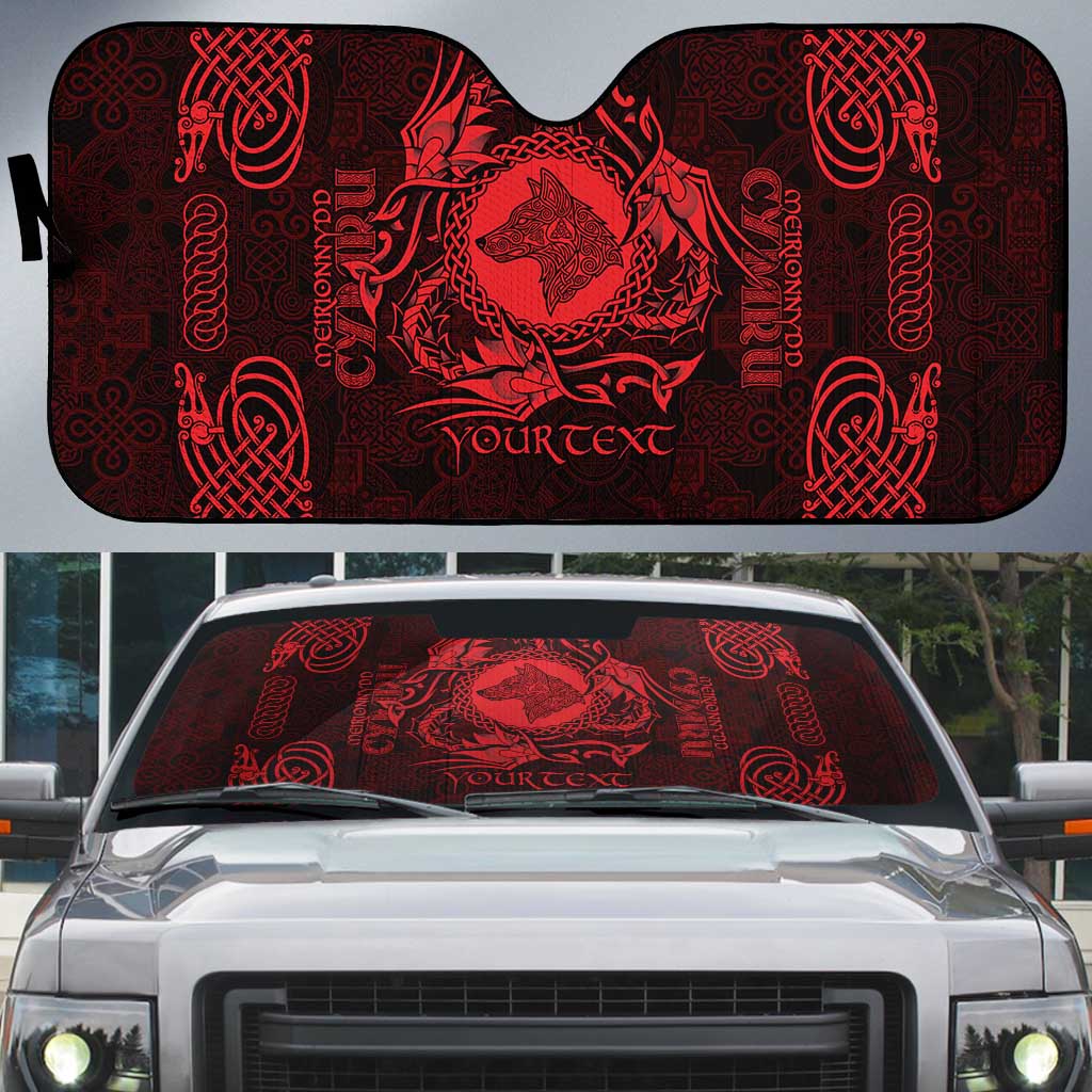 Personalized Merionethshire Meirionnydd Auto Sun Shade Red Wolf Celtic-inspired - Wonder Print Shop