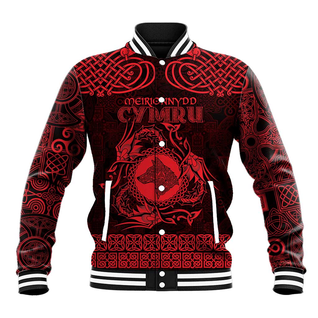 Personalized Merionethshire Meirionnydd Baseball Jacket Red Wolf Celtic-inspired - Wonder Print Shop