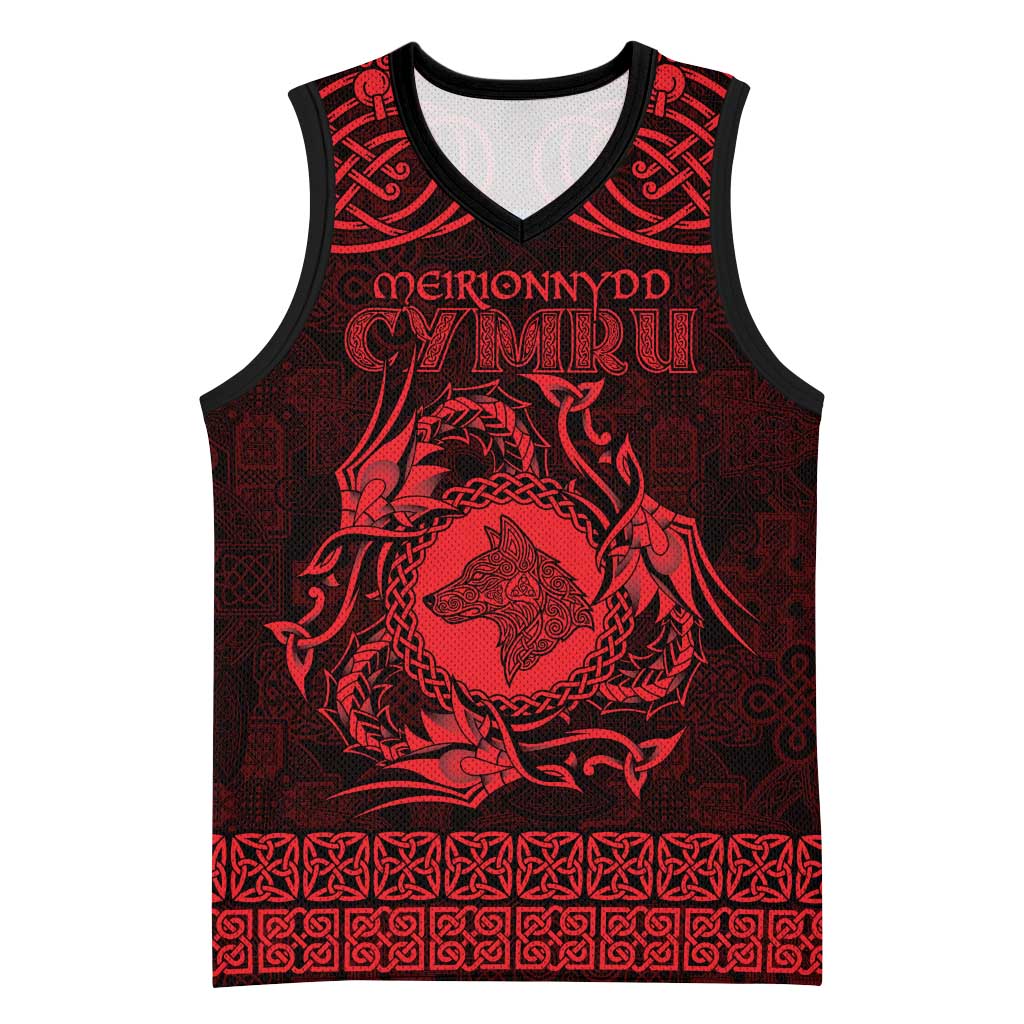Personalized Merionethshire Meirionnydd Basketball Jersey Red Wolf Celtic-inspired - Wonder Print Shop