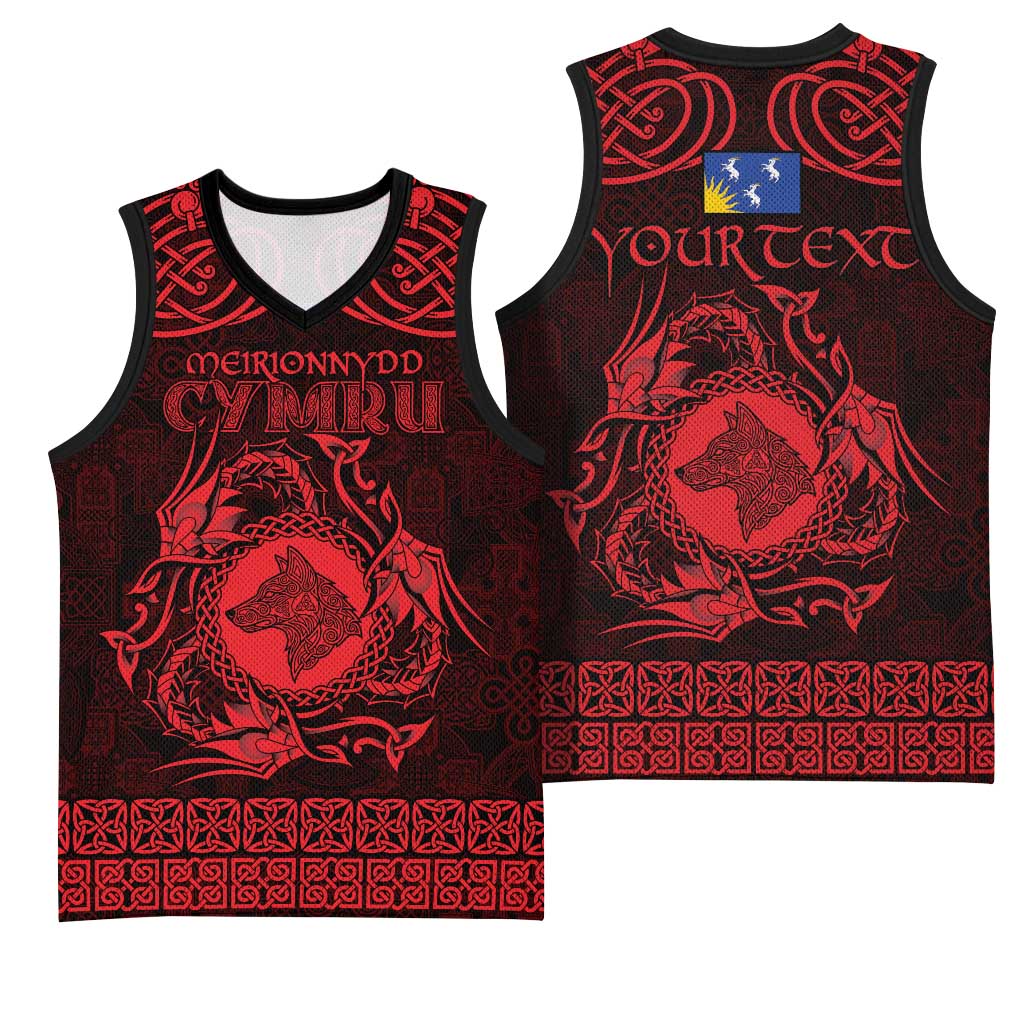 Personalized Merionethshire Meirionnydd Basketball Jersey Red Wolf Celtic-inspired - Wonder Print Shop