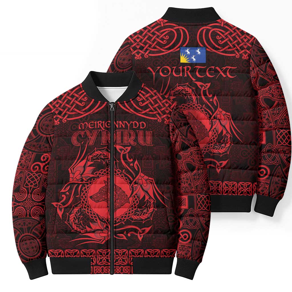 Personalized Merionethshire Meirionnydd Bomber Puffer Jacket Red Wolf Celtic-inspired - Wonder Print Shop