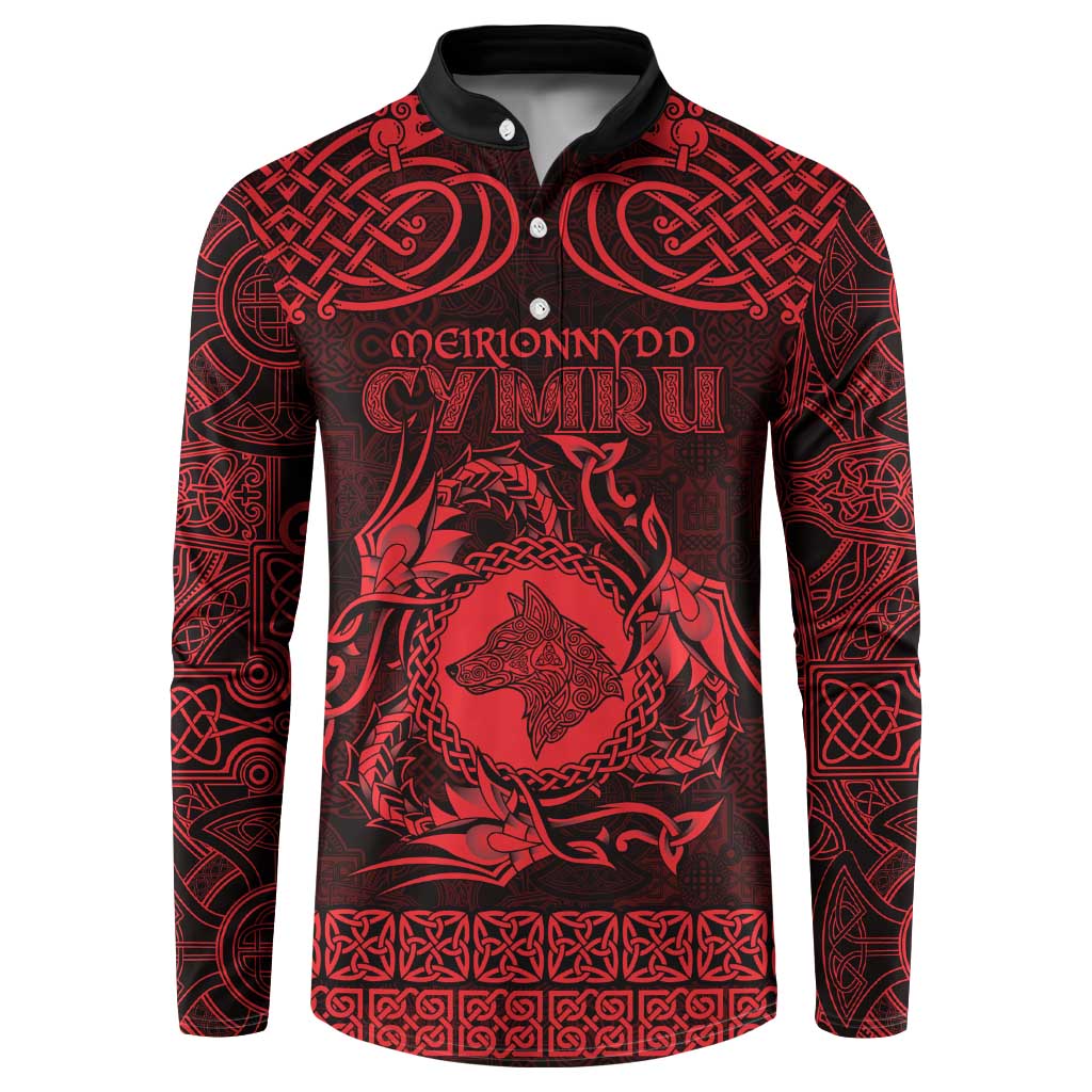 Personalized Merionethshire Meirionnydd Button Sweatshirt Red Wolf Celtic-inspired - Wonder Print Shop