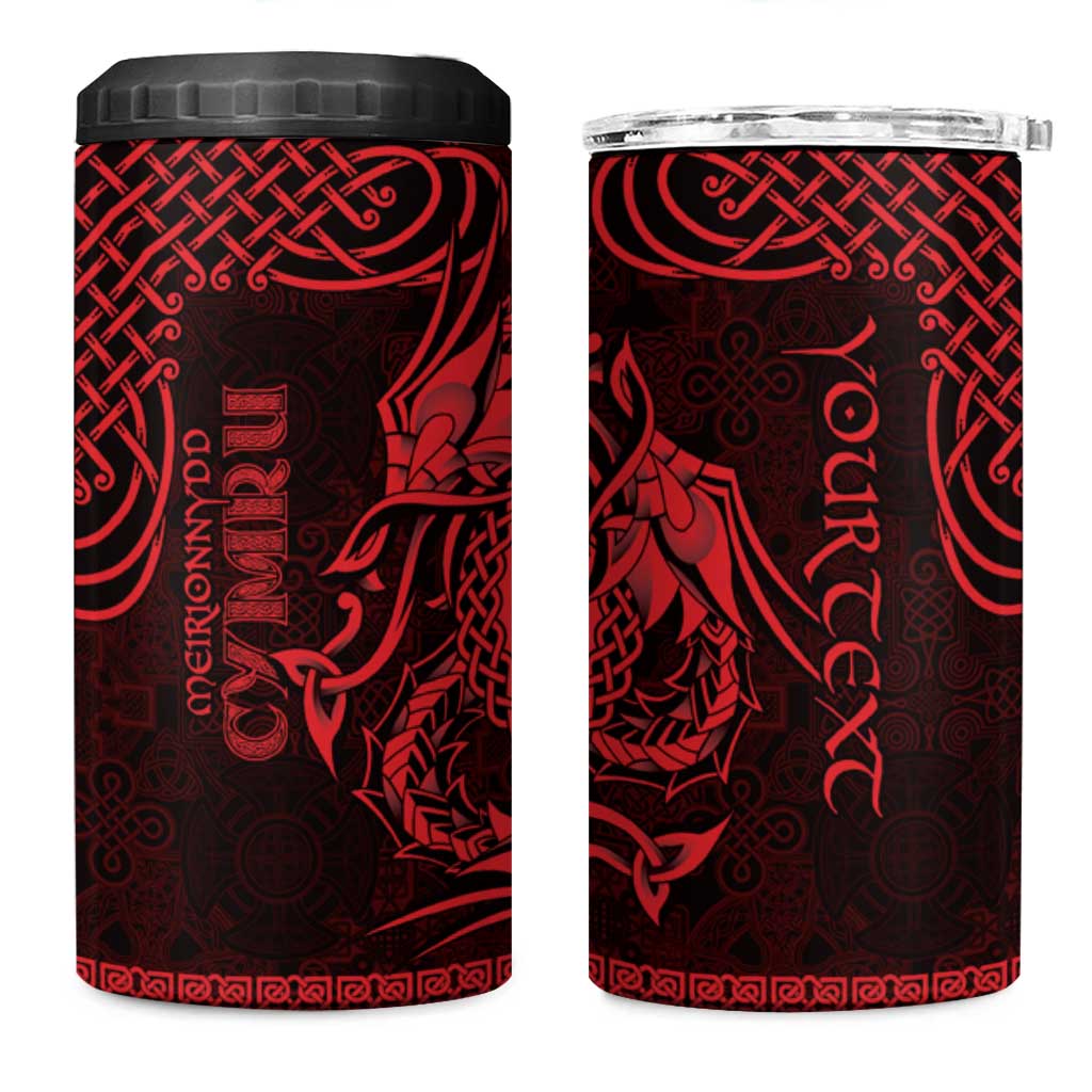 Personalized Merionethshire Meirionnydd 4 in 1 Can Cooler Tumbler Red Wolf Celtic-inspired - Wonder Print Shop
