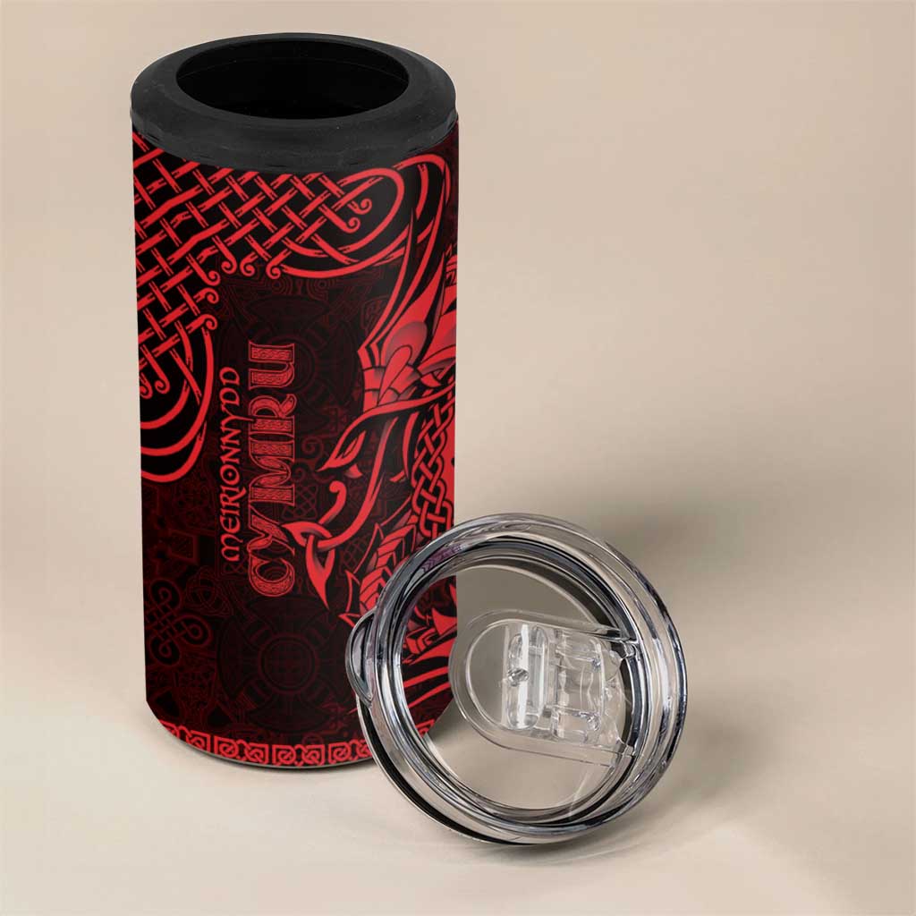 Personalized Merionethshire Meirionnydd 4 in 1 Can Cooler Tumbler Red Wolf Celtic-inspired - Wonder Print Shop
