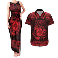 Personalized Merionethshire Meirionnydd Couples Matching Tank Maxi Dress and Hawaiian Shirt Red Wolf Celtic-inspired - Wonder Print Shop