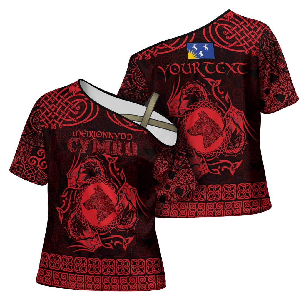 Personalized Merionethshire Meirionnydd Cross Shoulder Shirt Red Wolf Celtic-inspired - Wonder Print Shop