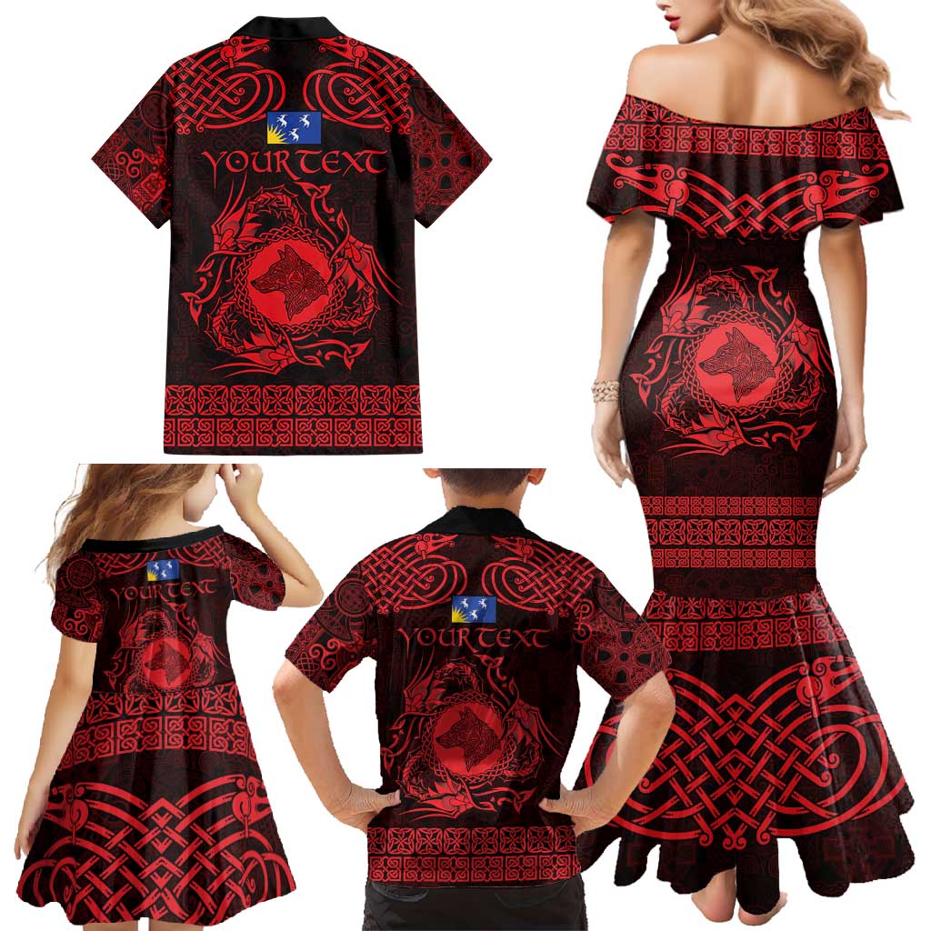 Personalized Merionethshire Meirionnydd Family Matching Mermaid Dress and Hawaiian Shirt Red Wolf Celtic-inspired - Wonder Print Shop