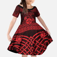 Personalized Merionethshire Meirionnydd Family Matching Off The Shoulder Long Sleeve Dress and Hawaiian Shirt Red Wolf Celtic-inspired - Wonder Print Shop