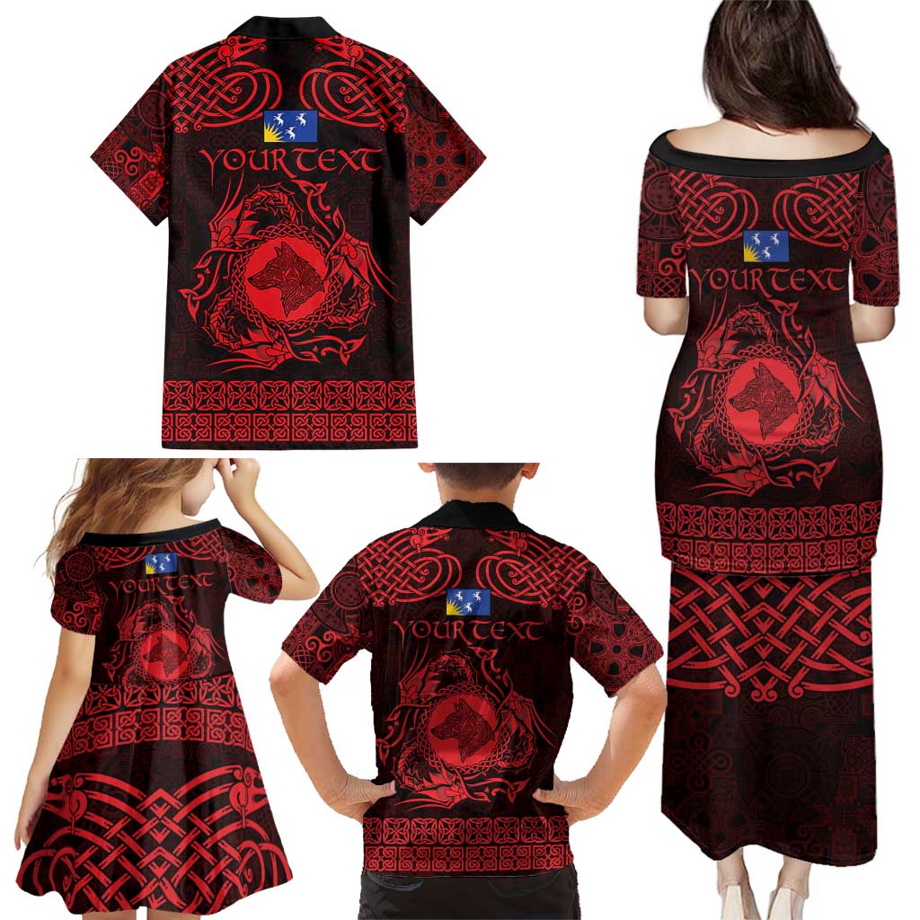 Personalized Merionethshire Meirionnydd Family Matching Puletasi and Hawaiian Shirt Red Wolf Celtic-inspired - Wonder Print Shop