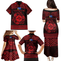 Personalized Merionethshire Meirionnydd Family Matching Puletasi and Hawaiian Shirt Red Wolf Celtic-inspired - Wonder Print Shop