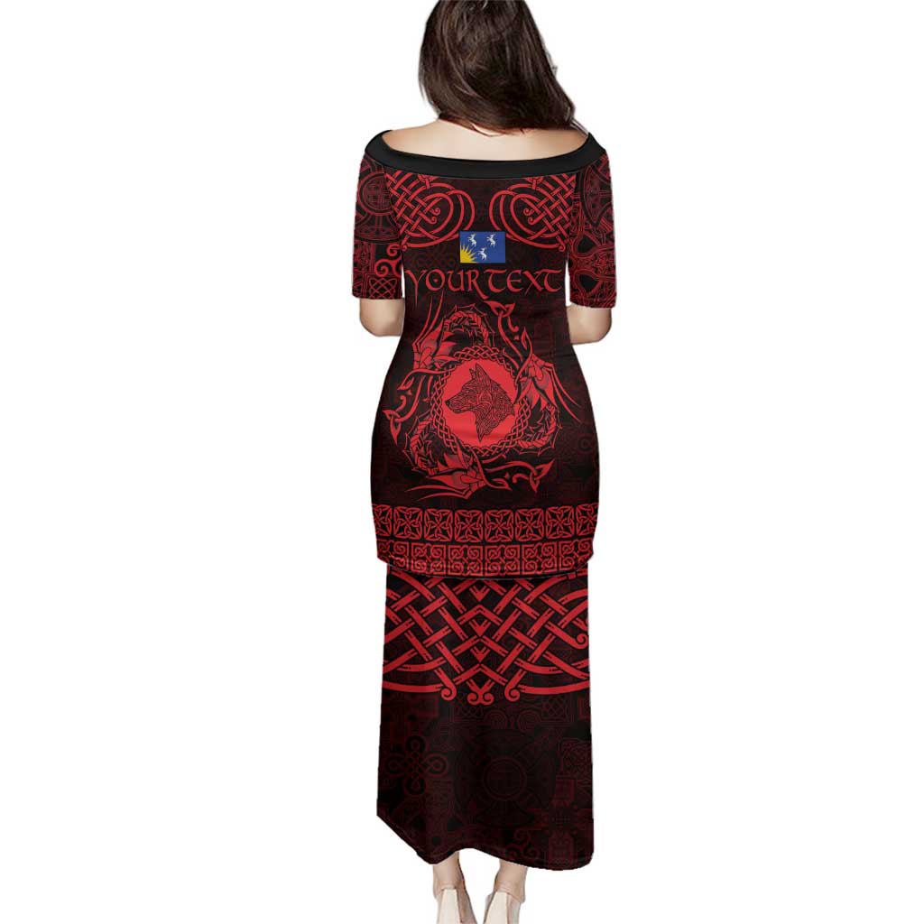 Personalized Merionethshire Meirionnydd Family Matching Puletasi and Hawaiian Shirt Red Wolf Celtic-inspired - Wonder Print Shop