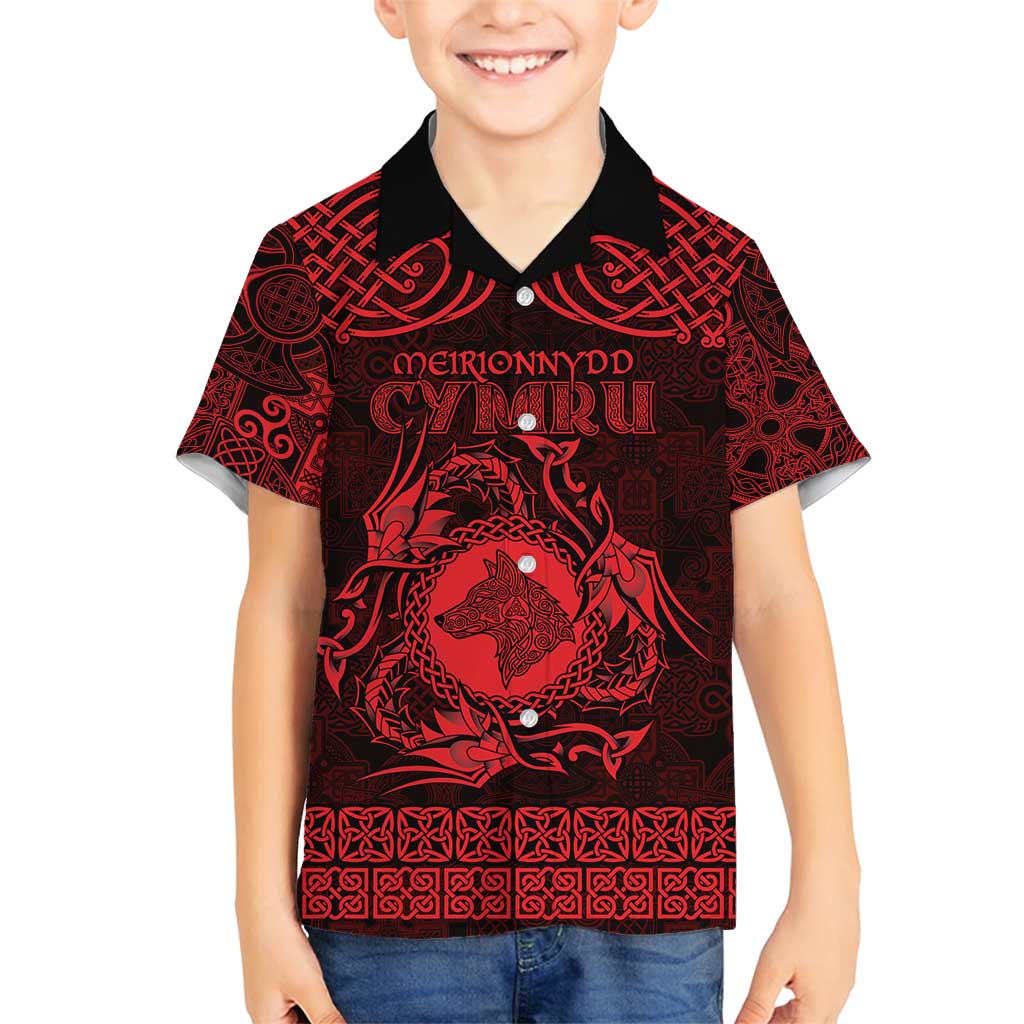 Personalized Merionethshire Meirionnydd Family Matching Puletasi and Hawaiian Shirt Red Wolf Celtic-inspired - Wonder Print Shop