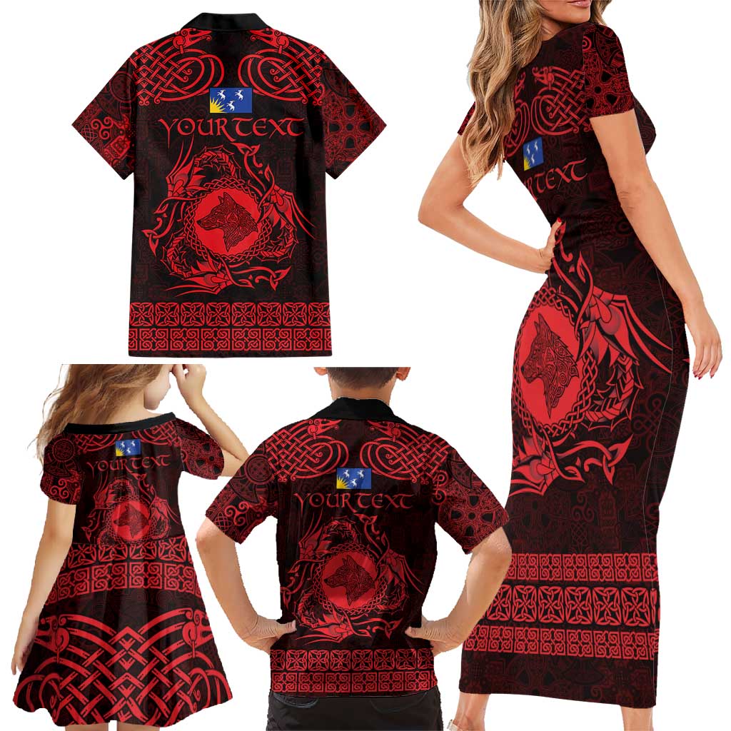 Personalized Merionethshire Meirionnydd Family Matching Short Sleeve Bodycon Dress and Hawaiian Shirt Red Wolf Celtic-inspired - Wonder Print Shop