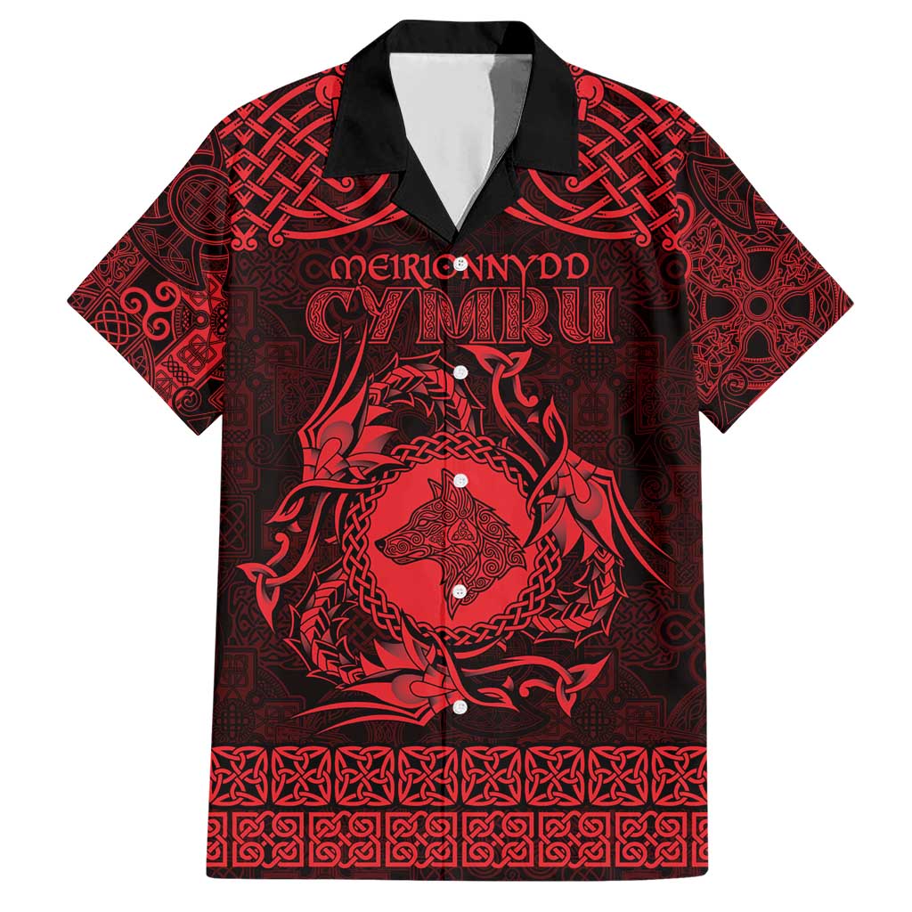 Personalized Merionethshire Meirionnydd Family Matching Short Sleeve Bodycon Dress and Hawaiian Shirt Red Wolf Celtic-inspired - Wonder Print Shop
