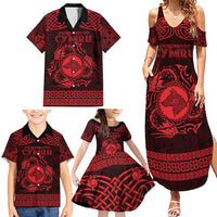 Personalized Merionethshire Meirionnydd Family Matching Summer Maxi Dress and Hawaiian Shirt Red Wolf Celtic-inspired - Wonder Print Shop