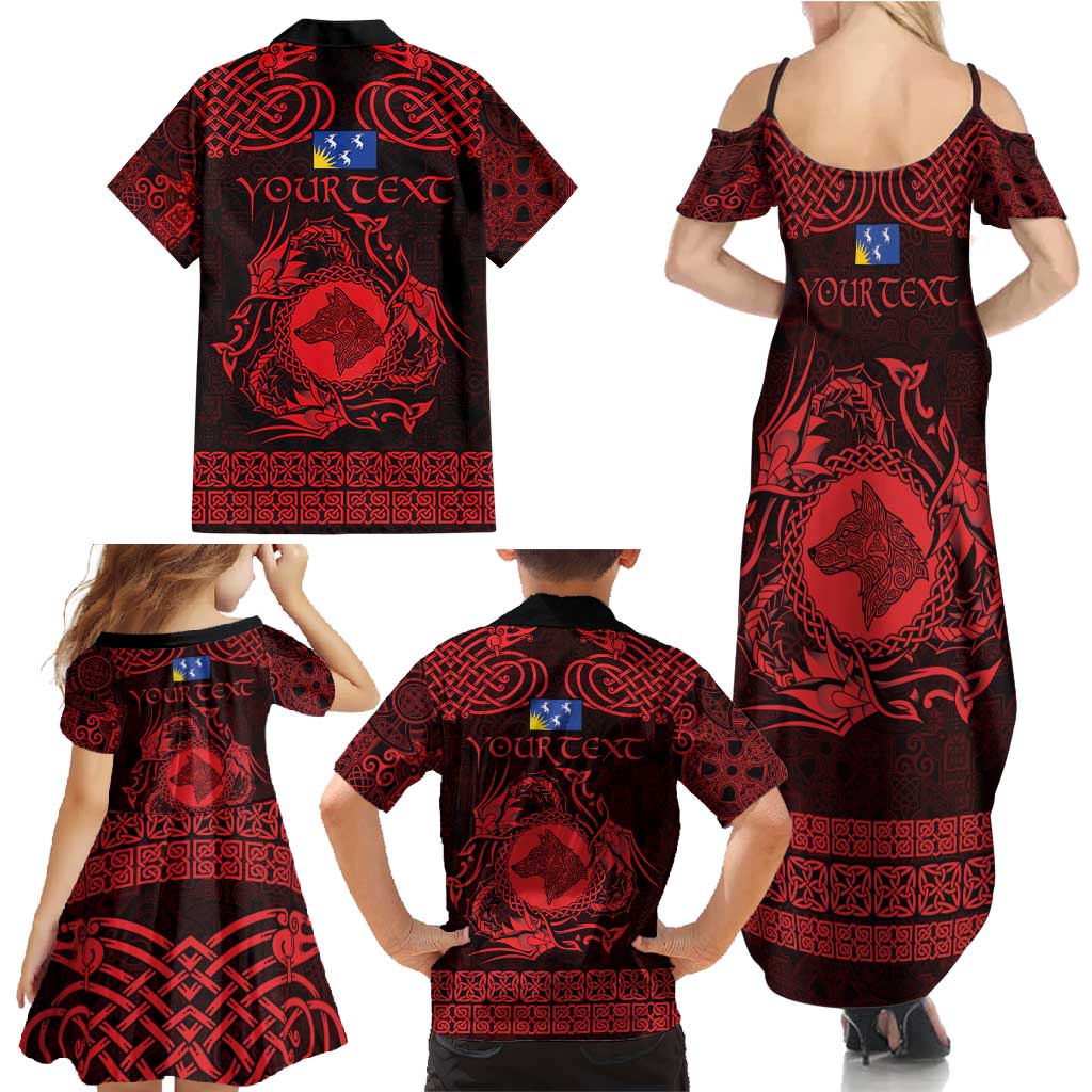 Personalized Merionethshire Meirionnydd Family Matching Summer Maxi Dress and Hawaiian Shirt Red Wolf Celtic-inspired - Wonder Print Shop
