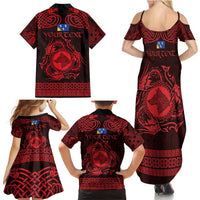 Personalized Merionethshire Meirionnydd Family Matching Summer Maxi Dress and Hawaiian Shirt Red Wolf Celtic-inspired - Wonder Print Shop