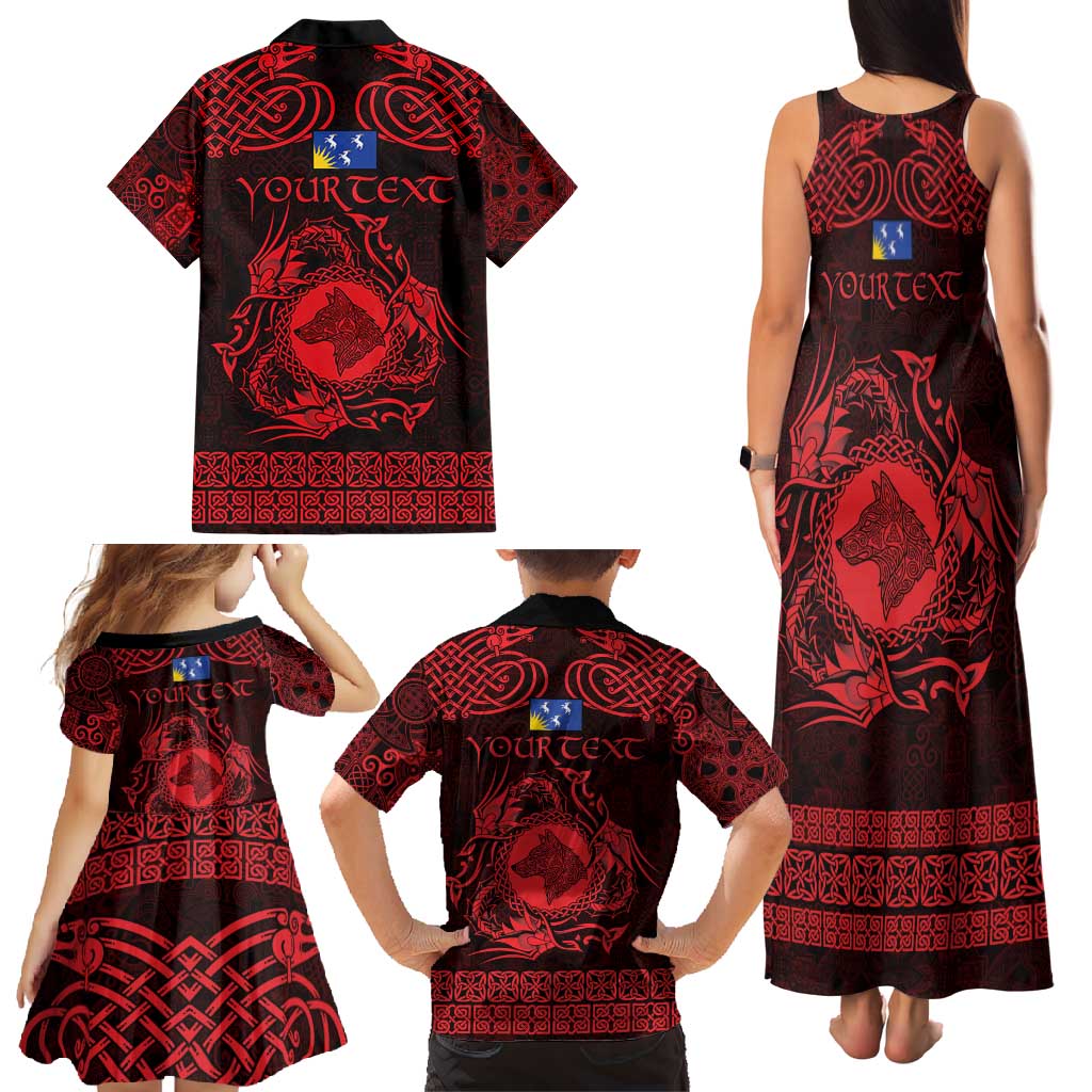 Personalized Merionethshire Meirionnydd Family Matching Tank Maxi Dress and Hawaiian Shirt Red Wolf Celtic-inspired - Wonder Print Shop