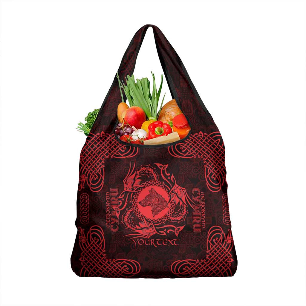 Personalized Merionethshire Meirionnydd Grocery Bag Red Wolf Celtic-inspired - Wonder Print Shop