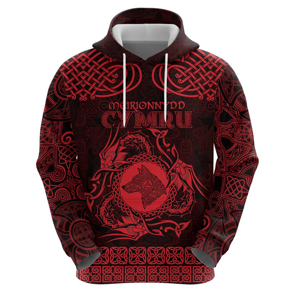 Personalized Merionethshire Meirionnydd Hoodie Red Wolf Celtic-inspired - Wonder Print Shop