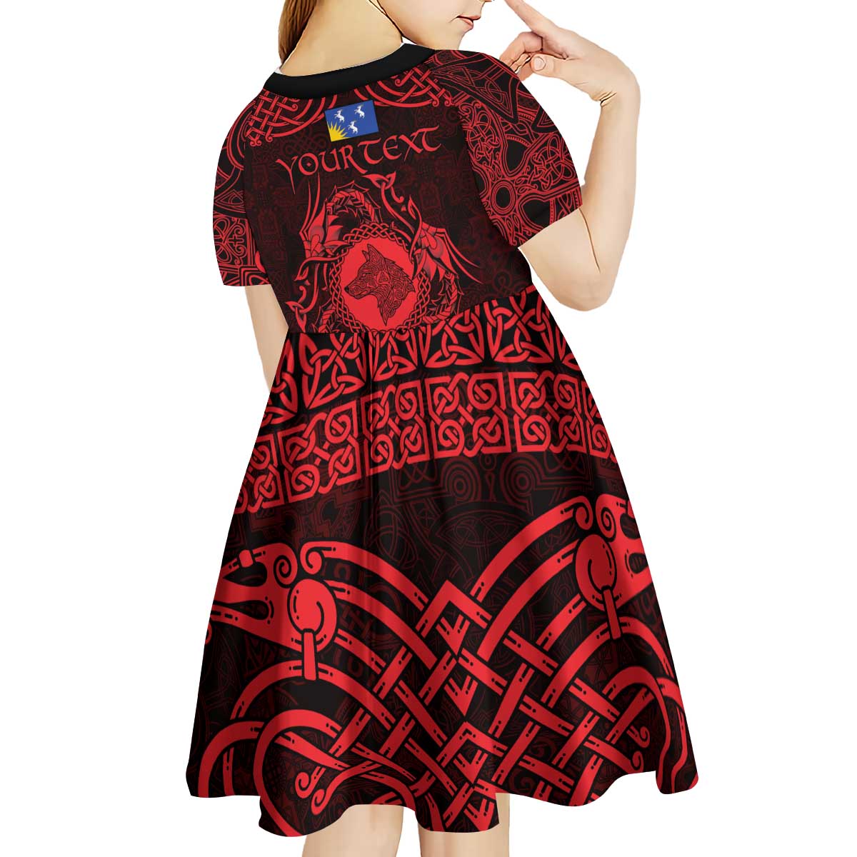 Personalized Merionethshire Meirionnydd Kid Short Sleeve Dress Red Wolf Celtic-inspired - Wonder Print Shop