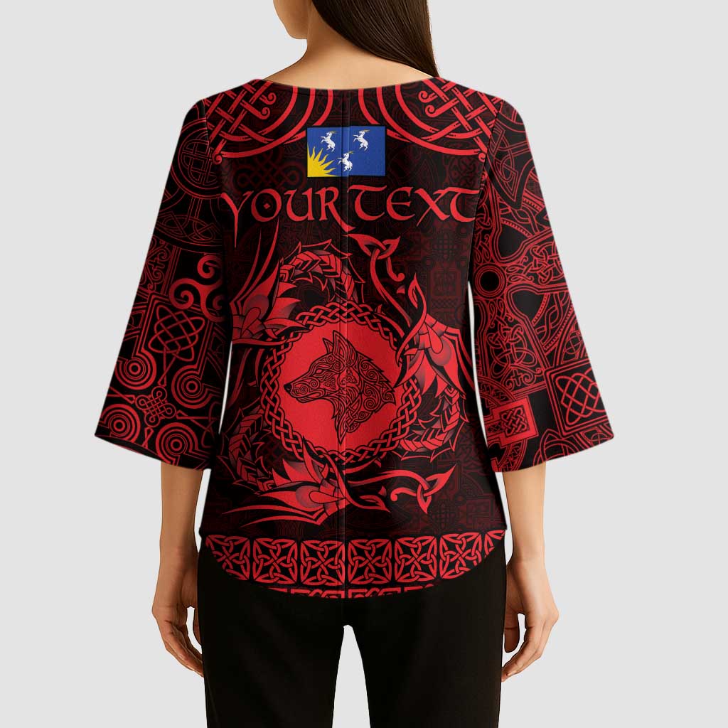 Personalized Merionethshire Meirionnydd Kimono Sleeve Blouse Red Wolf Celtic-inspired - Wonder Print Shop