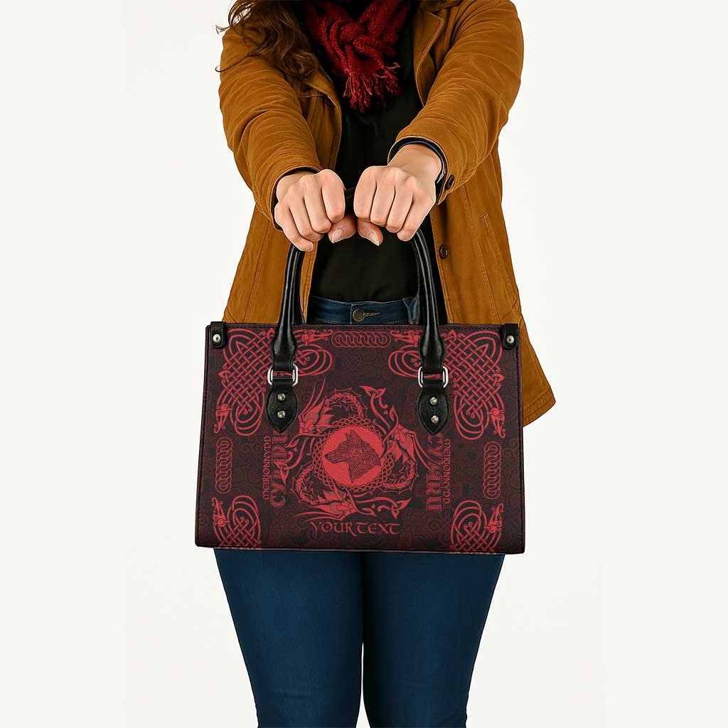 Personalized Merionethshire Meirionnydd Leather Bag Red Wolf Celtic-inspired - Wonder Print Shop