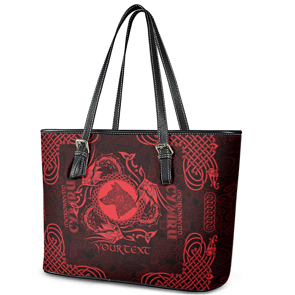 Personalized Merionethshire Meirionnydd Leather Tote Bag Red Wolf Celtic-inspired - Wonder Print Shop
